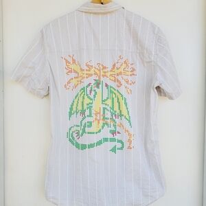 Stranger Things  Scantron Woven Button Up Hellfire Demogorgon Size XL